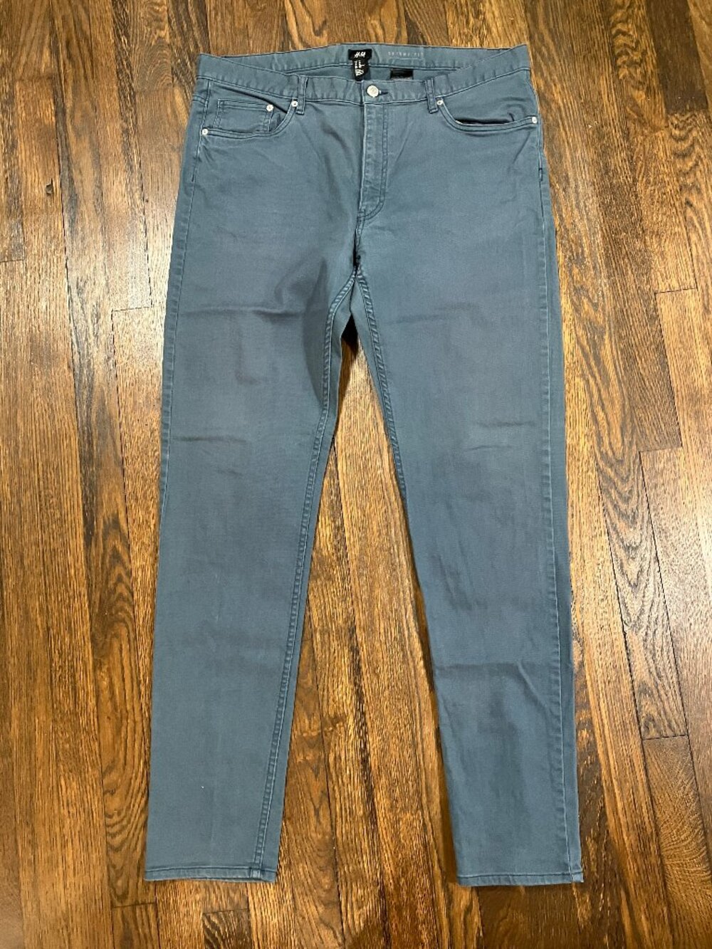 H&M Men's teal gray skinny fit twill pants trousers size 36